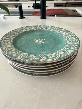 Green Decorative Ceramic Dinner Plates - Set of 6